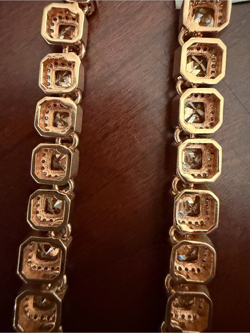 New Henri Bendel Stunning Pave Asscher Champagne Necklace 16" w/tags & Pouch - Picture 10 of 13
